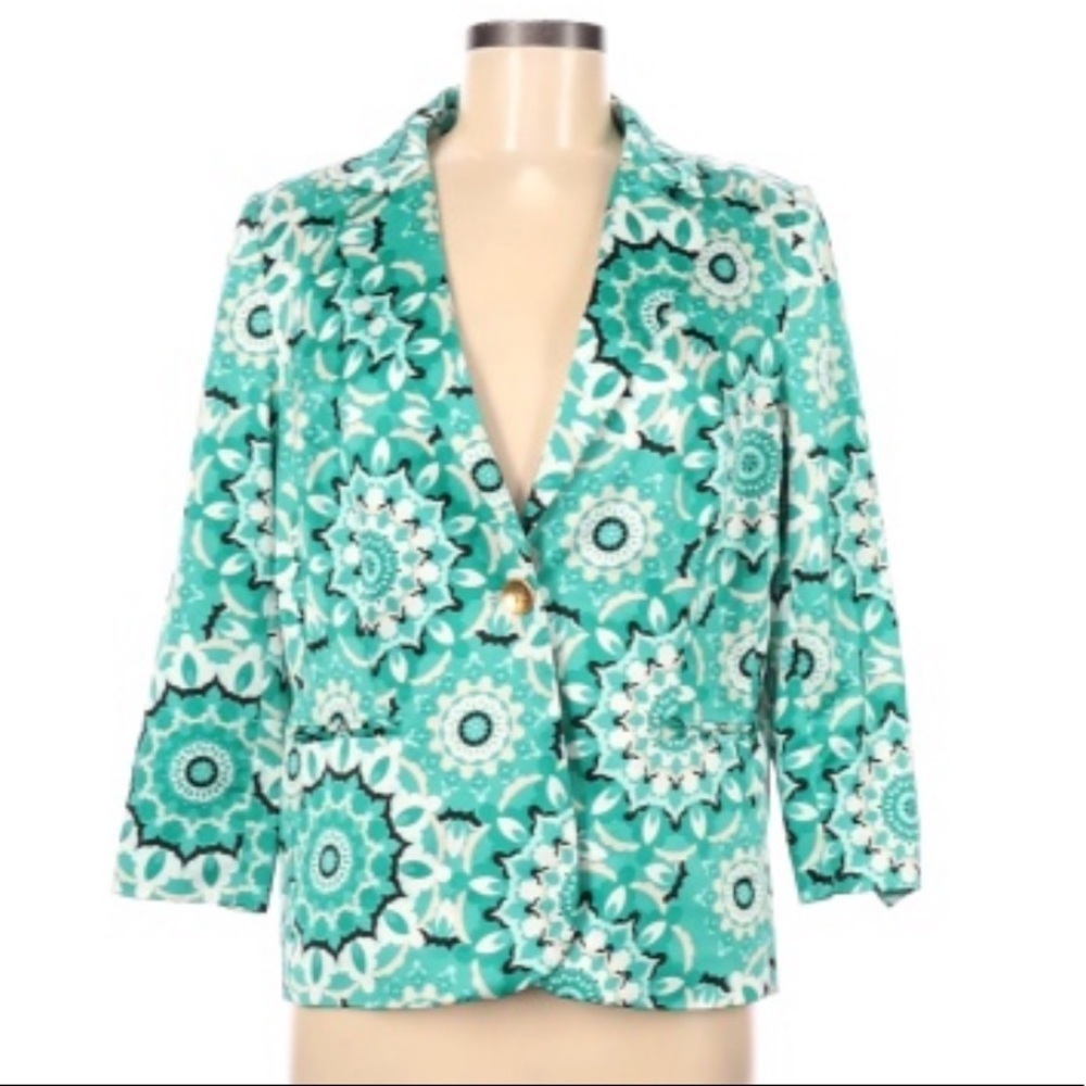 Madison Green Black Floral Print 3/4 Sleeve Blazer